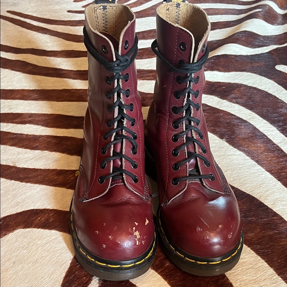 Ox Blood Made In England Punk Oi Dr Marten Docs  Lace-Up Boots Cherry Red 8